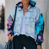 Ladies tie-dye contrast denim jacket