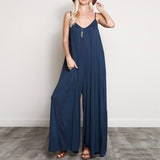 Summer Women V Neck Long Jumpsuits Casual