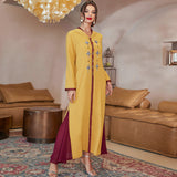 Yellow Hem Stitching Dark Red Mesh Dress