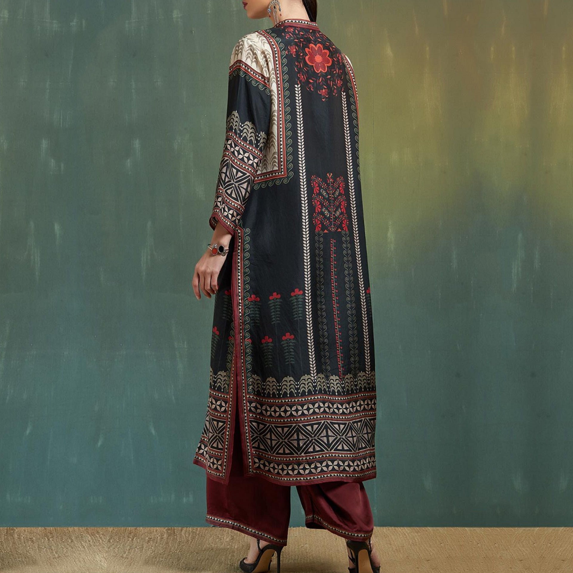 Printed Loose Middle East Print Slit Long Skirt