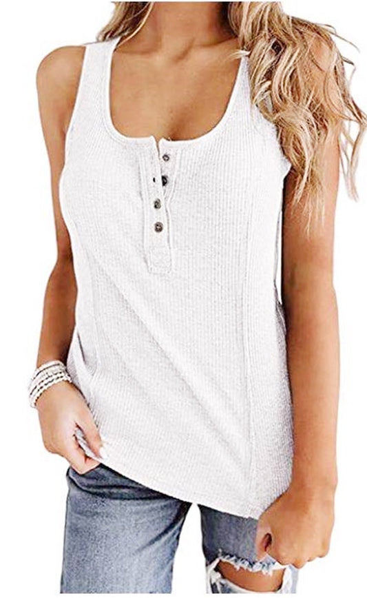 2022 European And American New Hot Sale Solid Color Buttons Sleeveless Vest T-shirt Women's Clothing