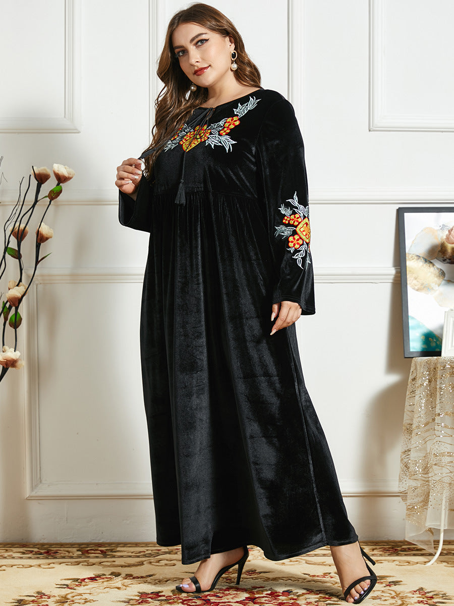 Women's Thickened Gold Velvet Ethnic Embroidery Casual