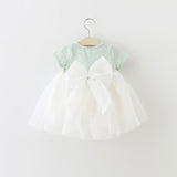 Summer Girls Skirt Middle Children's Back Big Bow Short Sleeve Dress Baby Princess Mesh Skirt