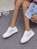 Women Shoes 2022 Fashion Summer Casual White Shoes Cutouts Lace Canvas