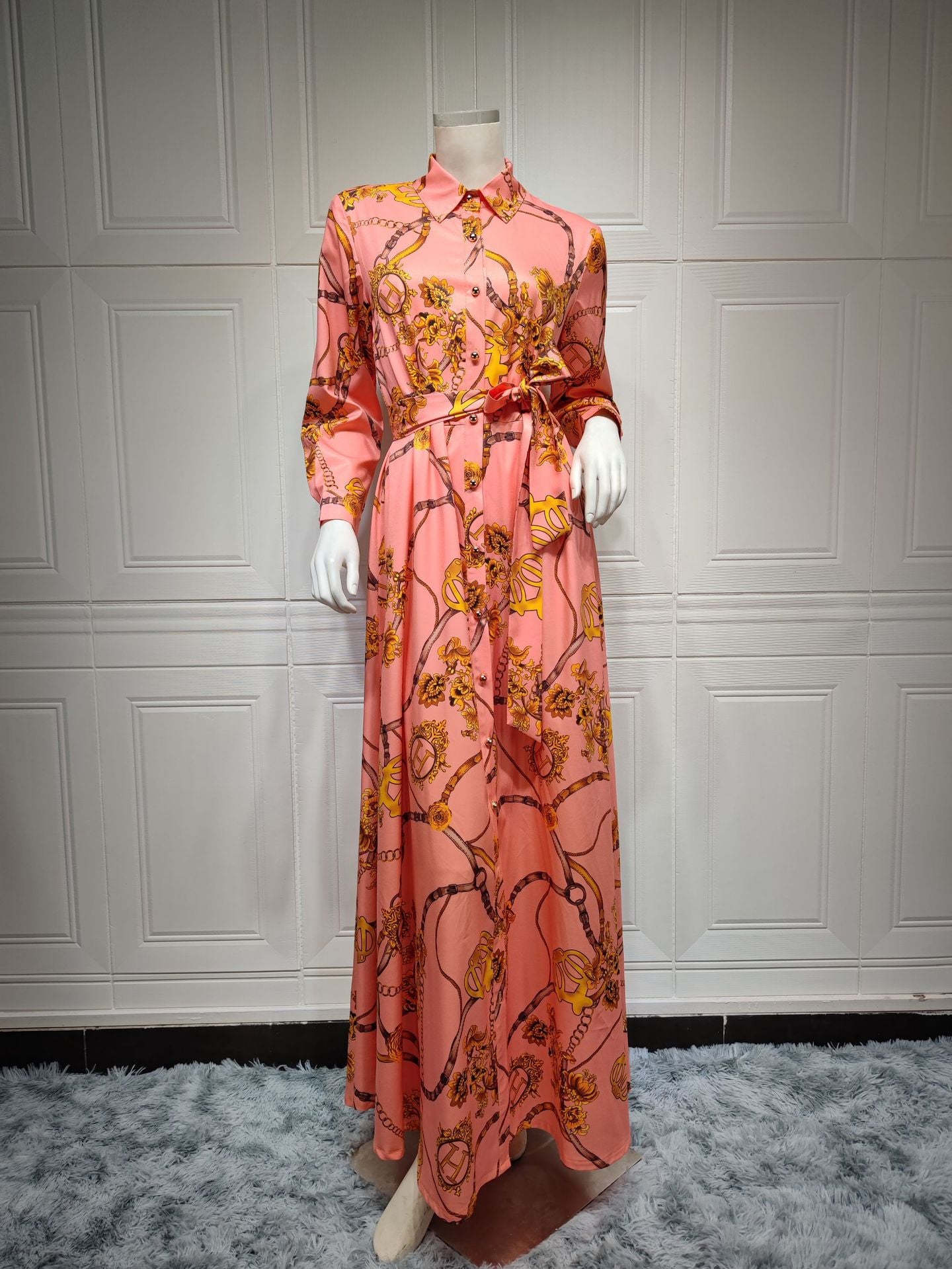 Women's Eastern Vintage Print Lace-Up Dress