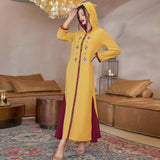 Yellow Hem Stitching Dark Red Mesh Dress