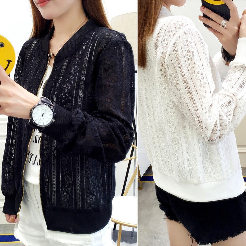 New Summer Long Sleeve Lace Shirt Beach Sunscreen Women\'s Solid