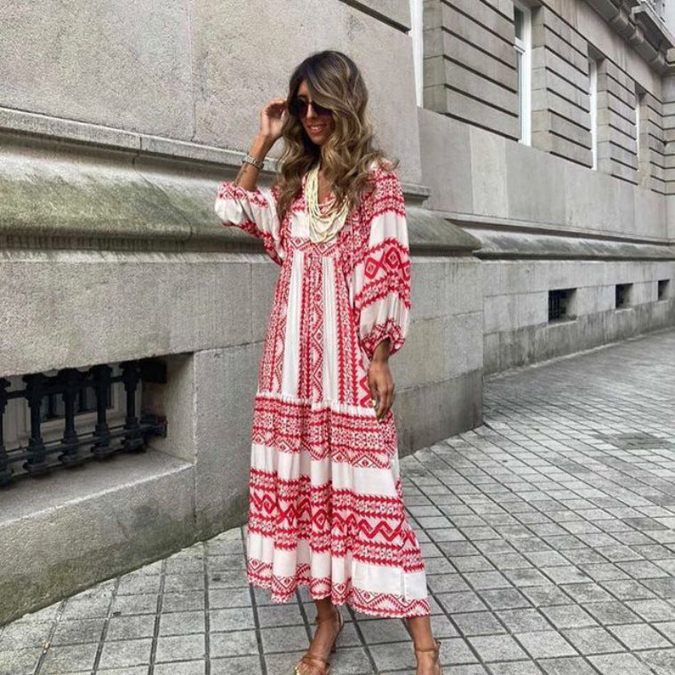 New Geometric Collage Puff Sleeve Dress Plus Size Women's Clothing
