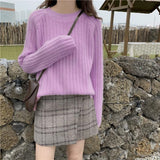 Women's Long-sleeved Pullover Sweater New Solid Color Loose Knit Sweater Women