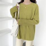 Women's Long-sleeved Pullover Sweater New Solid Color Loose Knit Sweater Women