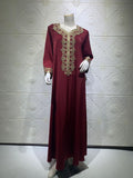 Middle East Dubai Embroidery  Bronzing Lace Jalabiya Dress
