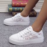 Women Shoes 2022 Fashion Summer Casual White Shoes Cutouts Lace Canvas