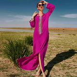 Women's Rose Red Hooded Middle East Moroccan Style Dress