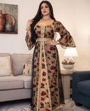 Middle Eastern Ethnic Style Printed Embroidery Lace Mesh Dress