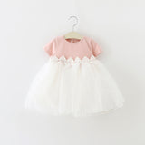 Summer Girls Skirt Middle Children's Back Big Bow Short Sleeve Dress Baby Princess Mesh Skirt