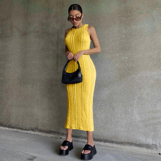 Casual Knitted Sleeveless Round Neck Dress Women