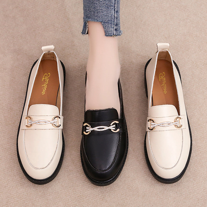 Versatile Shoes Women\'s Shoes Lefu Shoes British Black Flat Bottom Diamond Shoes
