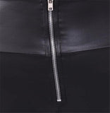 Ladies Black Solid Color Slim Zipper PU Leather Leggings